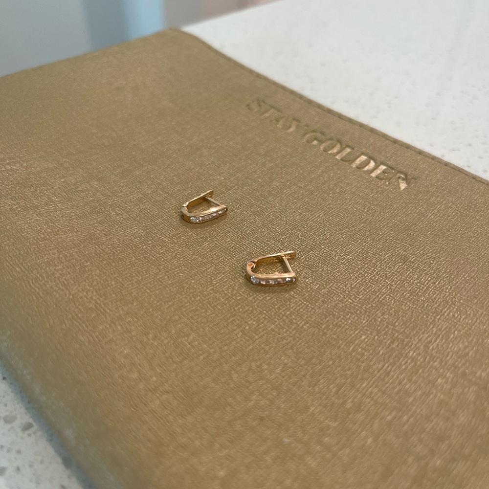 14k golden hoop earrings with pink and white cubic zirconias